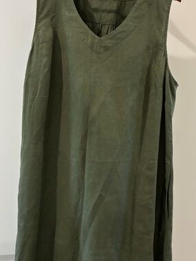 J. Jill XL 💯 Linen Olive Green Sleeveless V-Neck Midi Dress